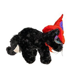 Vintage DanDee Halloween Black Cat 10" Plush Stuffed Animal Witch Hat Mask